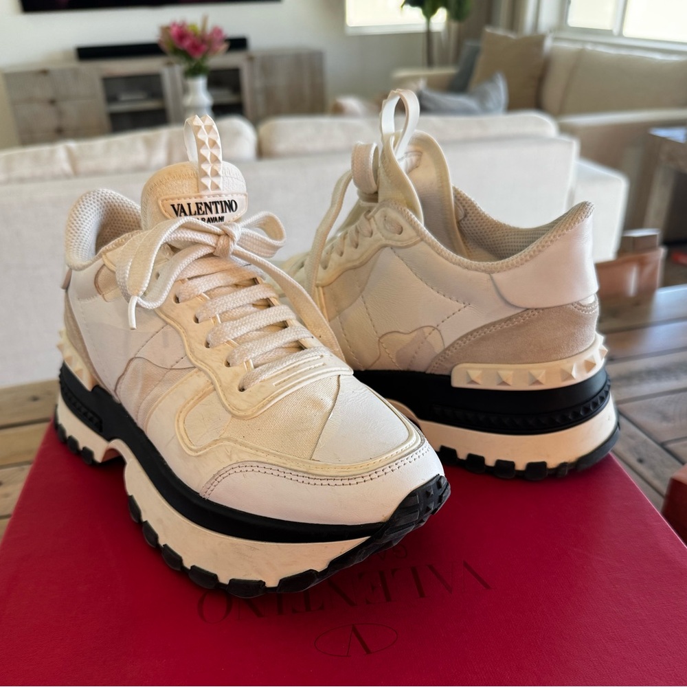 Valentino Cream Chunky Sneakers with Platform Sole Sz 5